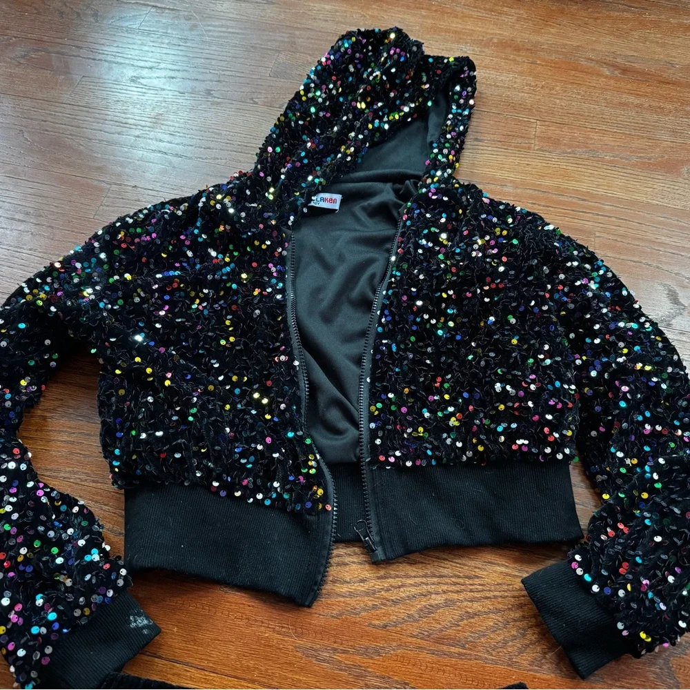 Rainbow Sequin Kids Dance jacket and skort - Picture 3 of 8
